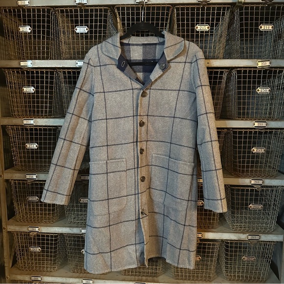 J. McLaughlin Reversible Wool Blend Plaid Coat Gray Blue Classic S 38138 - Picture 6 of 11